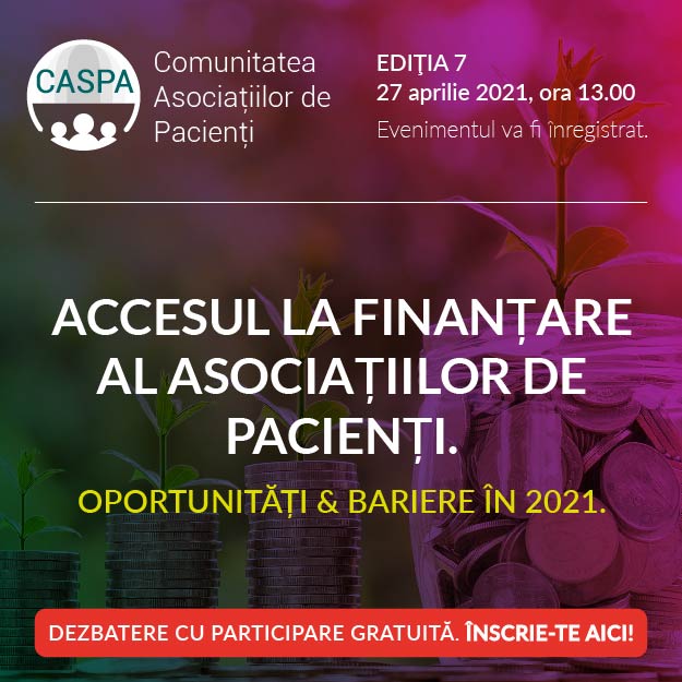 Pe 27 aprilie, la întîlnirea Comunității Caspa.ro, discutăm despre accesul la finanțare al asociațiilor de pacienți