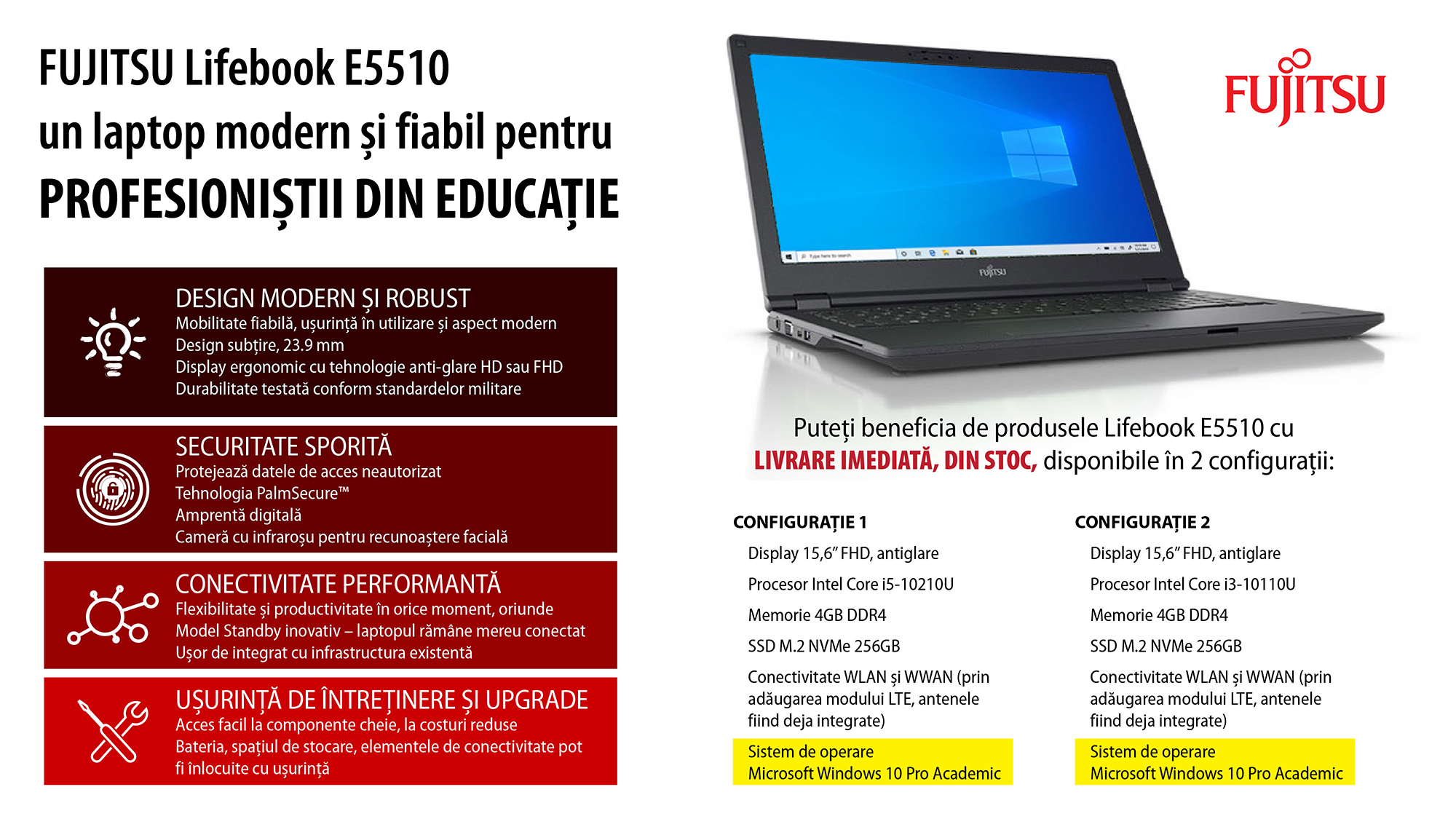 Laptopuri FUJITSU LIFEBOOK E5510, disponibile din stoc, pentru profesioniștii din educație