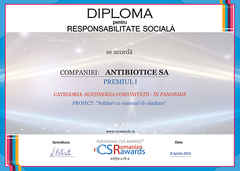 Responsabilitate față de comunitate și angajați – două direcții strategice ale Antibiotice Iași, premiate la Gala Romanian CSR Awards